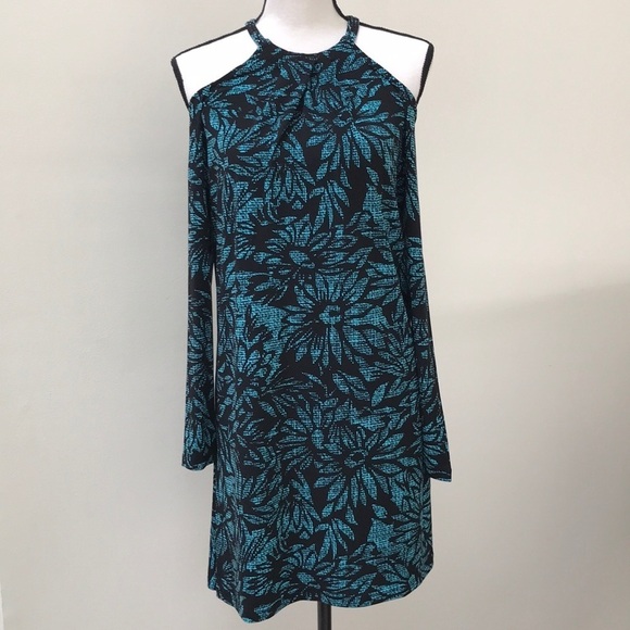 Michael Kors Dresses & Skirts - New Michael Kors Colder Shoulder Blue Floral Design Long Sleeve Dress Size S